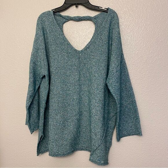 DEMOCRACY blue soft mid weight open back soft stretch sweater v neck L - Picture 1 of 10